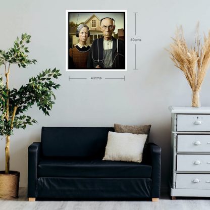 brilliant prints, American Gothic with Headphones in situ, limited art print for sale online