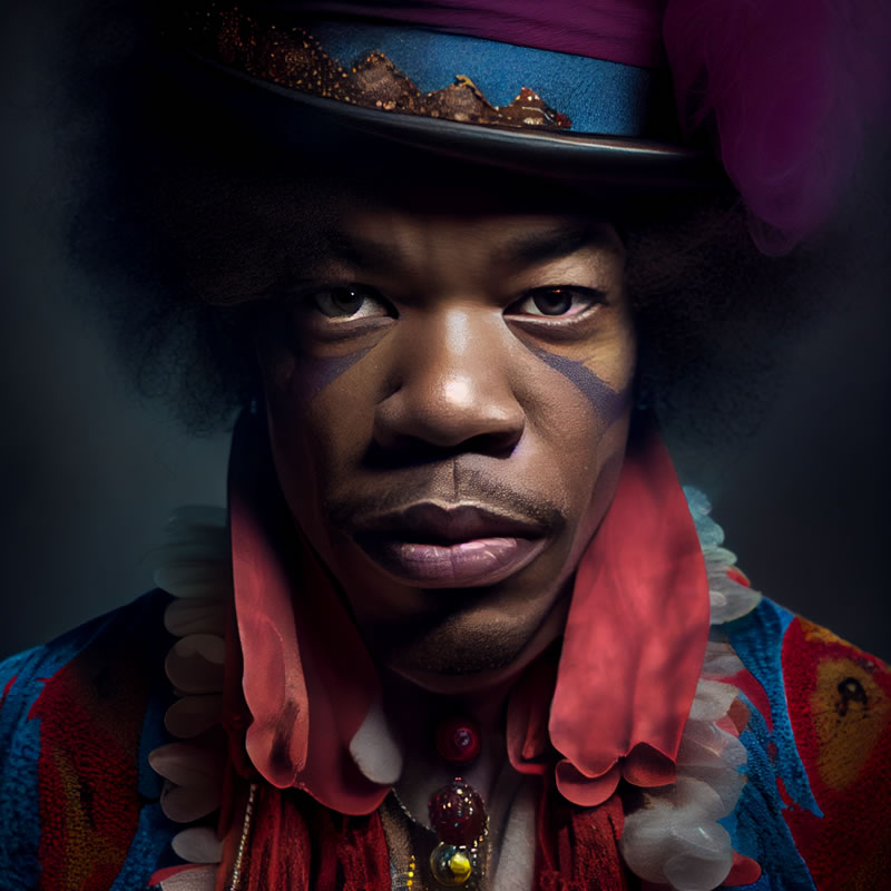 Jimi Hendrix as a clown, limited art print for sale Brilliant Prints