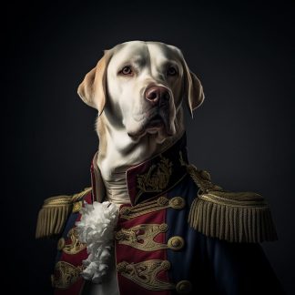 A limited edition fine art print portrait of a labrador dressed as Napoleon bonaparte