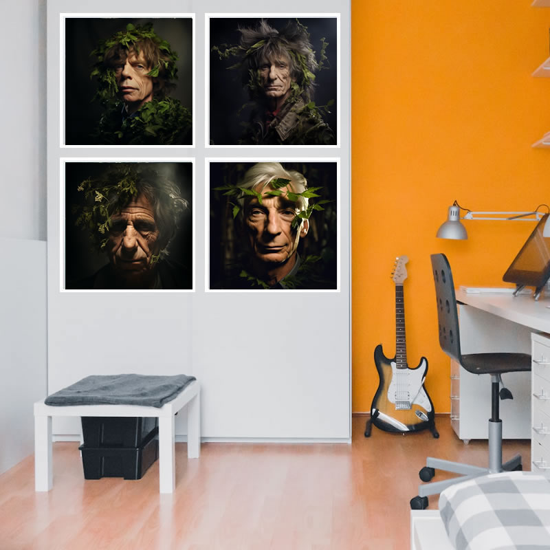 Rolling Stones set of four with leaves, version 2, limited art prints