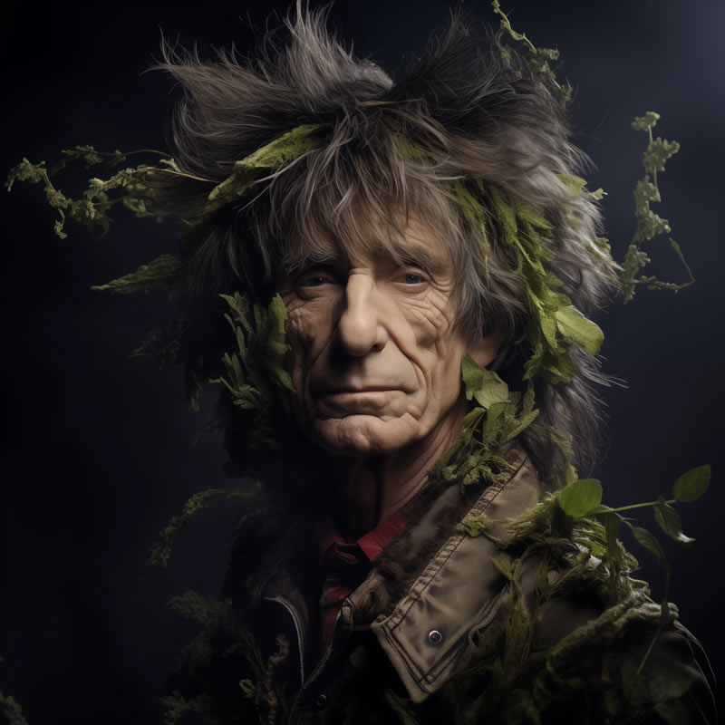 Ronnie Wood with leaves, version 2 limited art print for sale